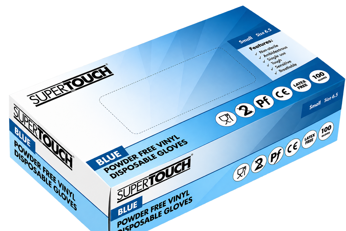 SuperTouch PowderFree Vinyl Gloves - Blue (Pack of 100)