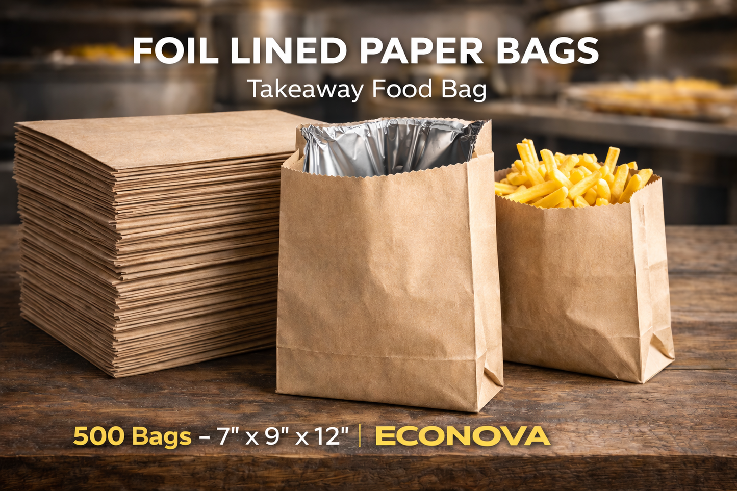 Foil Lined Paper Bags 12" – Greaseproof Takeaway Bags (400 Pack) | Food Grade