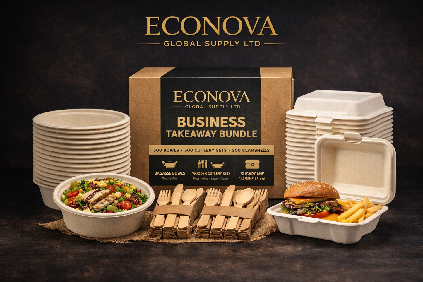 Business Takeaway Bundle – 500 Bowls, 500 Cutlery Sets & Clamshell Containers