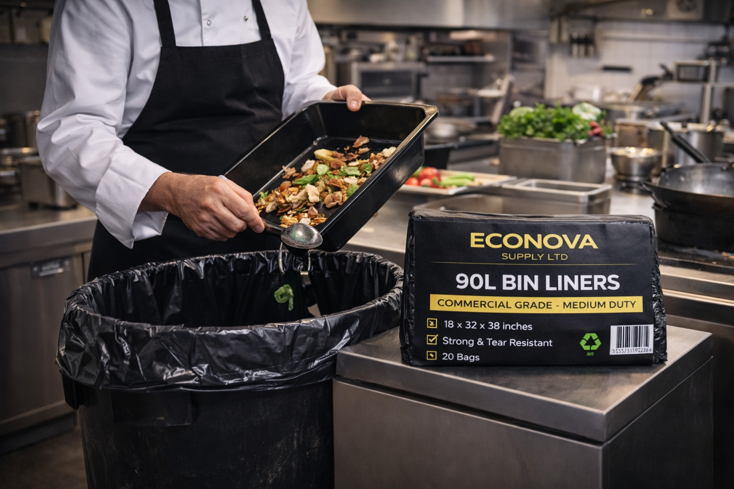 90L Medium Duty Bin Bags – 457 × 736 × 965 mm (Black Refuse Sacks, Bulk Packs)