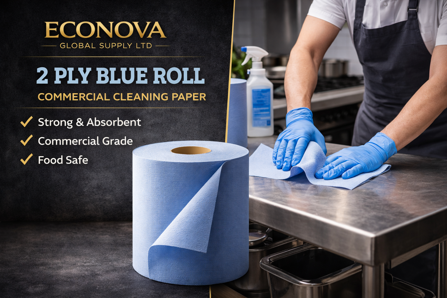 2 Ply Blue Roll Centre Feed – 150m/1000 Sheets (Pack of 6) – Commercial Cleaning Roll
