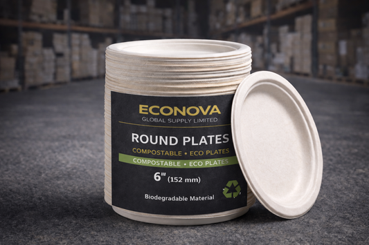 6” Bagasse Plates – Compostable Round Plates (Bulk Packs Available) | Econova