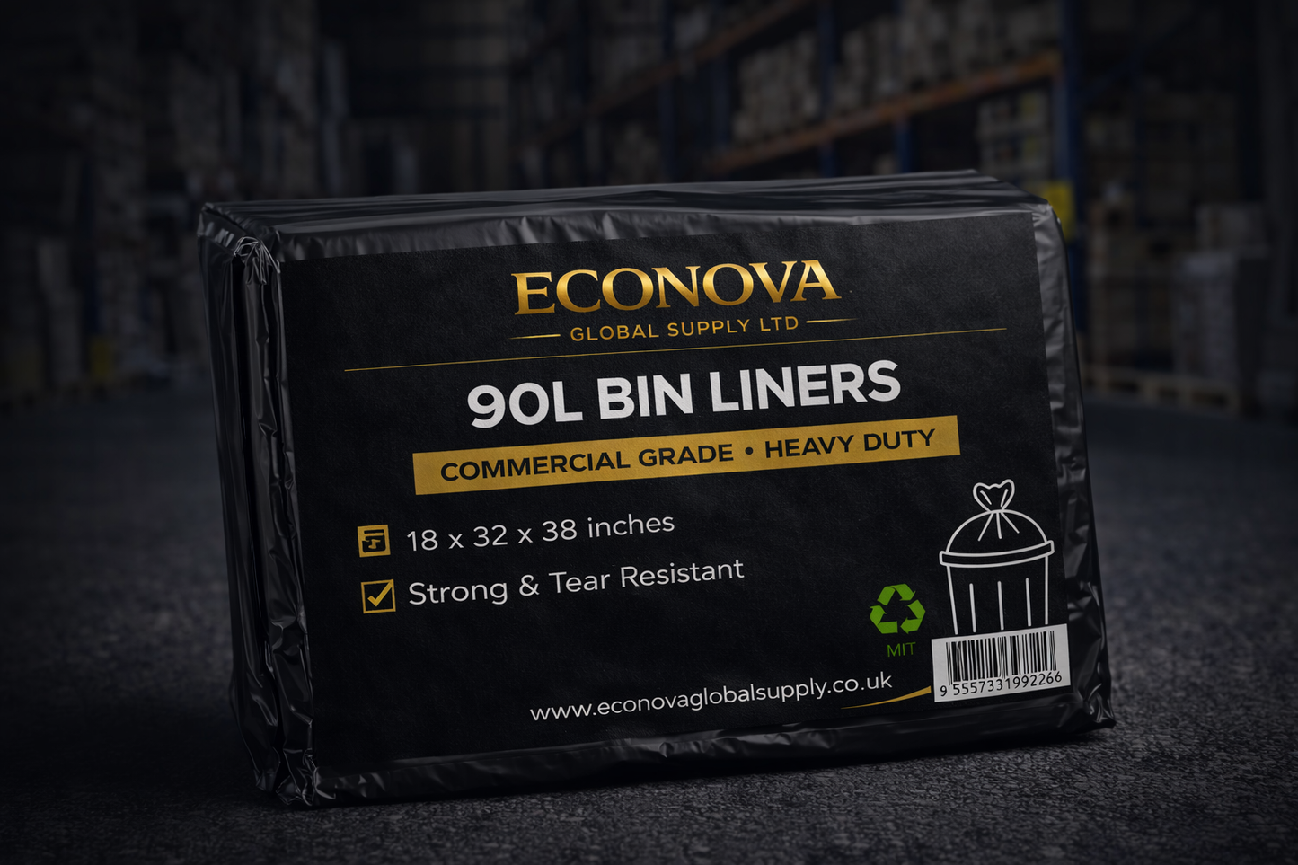 90L Heavy Duty Bin Bags – 457 × 736 × 965 mm (Black Refuse Sacks, Bulk Packs)