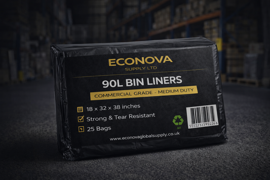 90L Medium Duty Bin Bags – 457 × 736 × 965 mm (Black Refuse Sacks, Bulk Packs)
