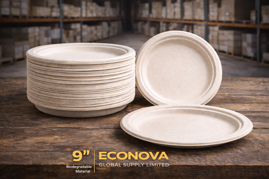 9” Bagasse Round Plates – Compostable Eco Plates (500 Pack)