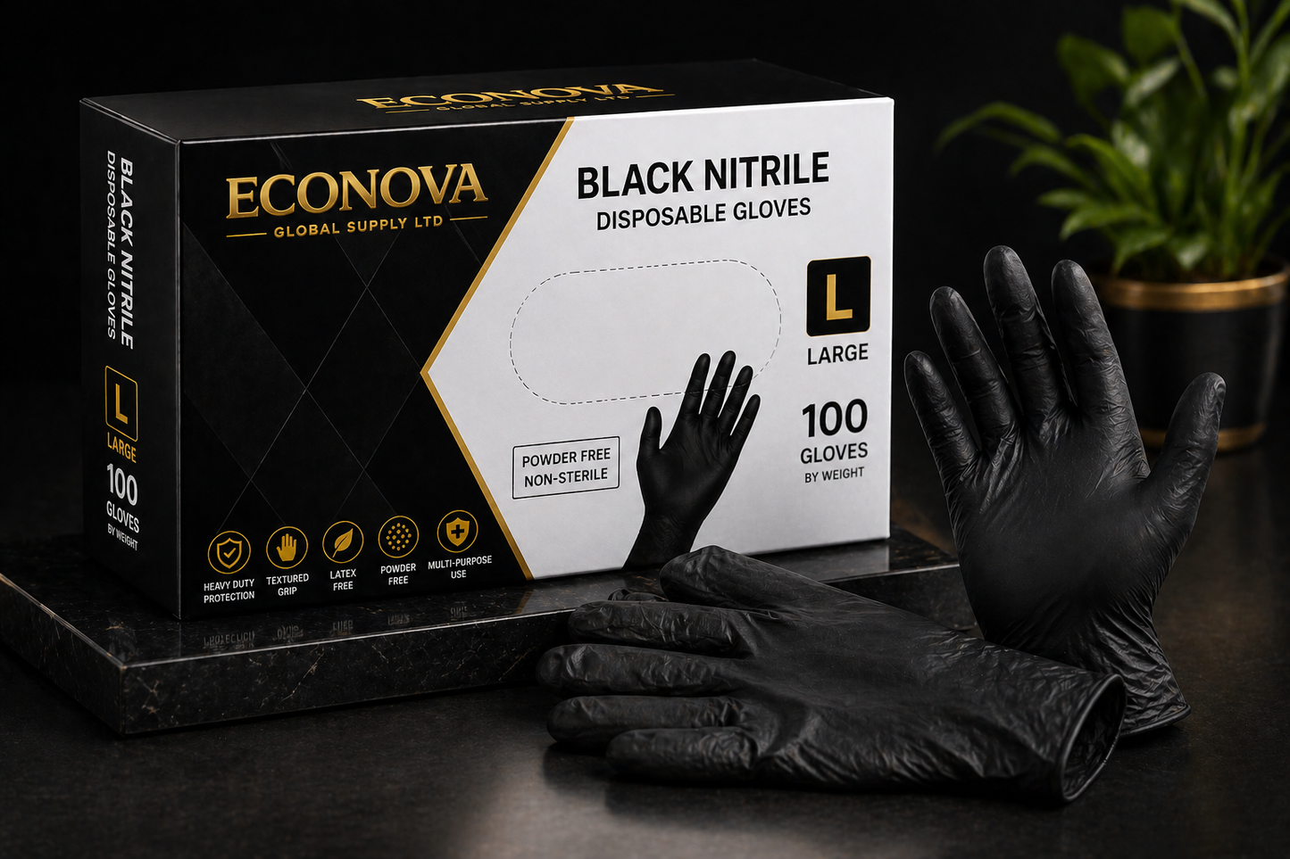 Black Nitrile Disposable Gloves – Heavy Duty, Powder-Free
