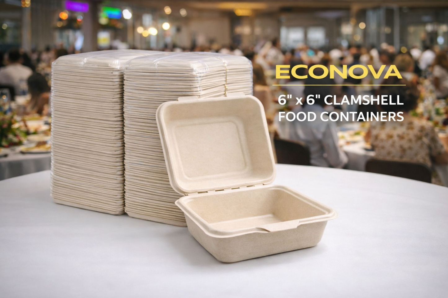 6x6 Bagasse Clamshell Containers – Compostable Food Boxes (Bulk Packs Available)