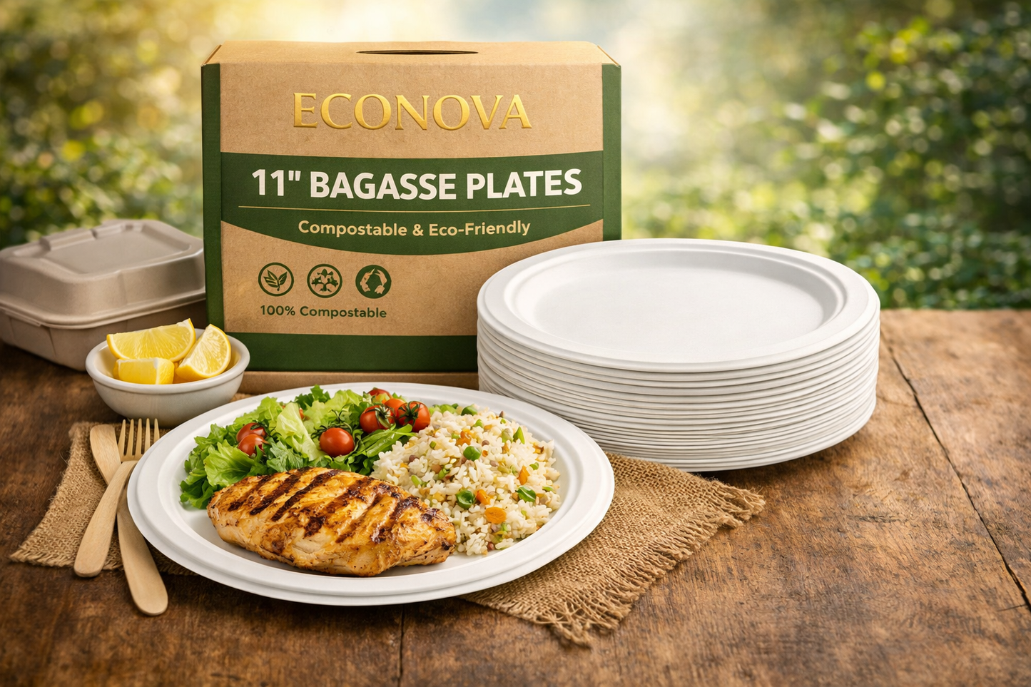11” Bagasse Plates – Compostable Round Plates (Bulk Packs Available)