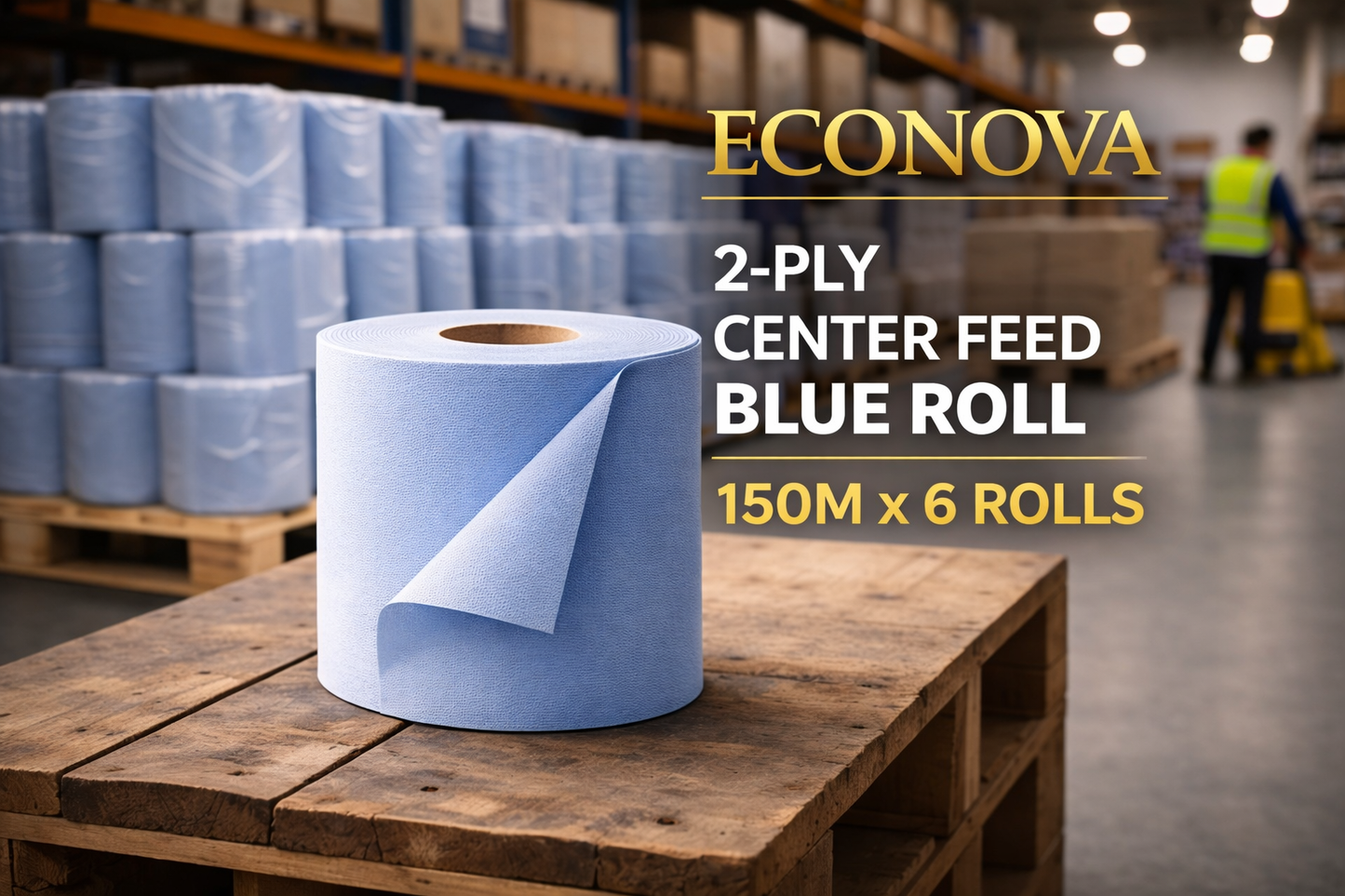 2 Ply Blue Roll Centre Feed – 150m/1000 Sheets (Pack of 6) – Commercial Cleaning Roll