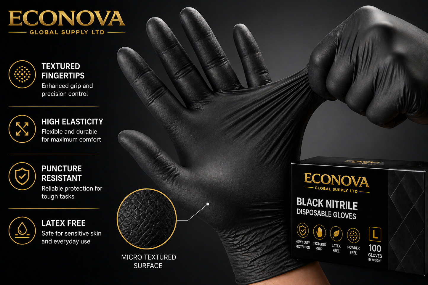 Black Nitrile Disposable Gloves – Heavy Duty, Powder-Free