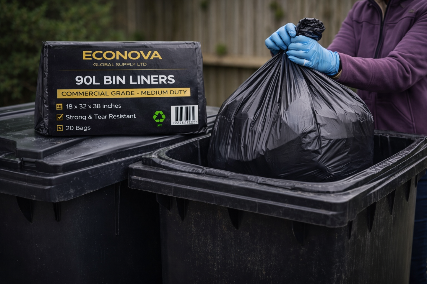 90L Medium Duty Bin Bags – 457 × 736 × 965 mm (Black Refuse Sacks, Bulk Packs)