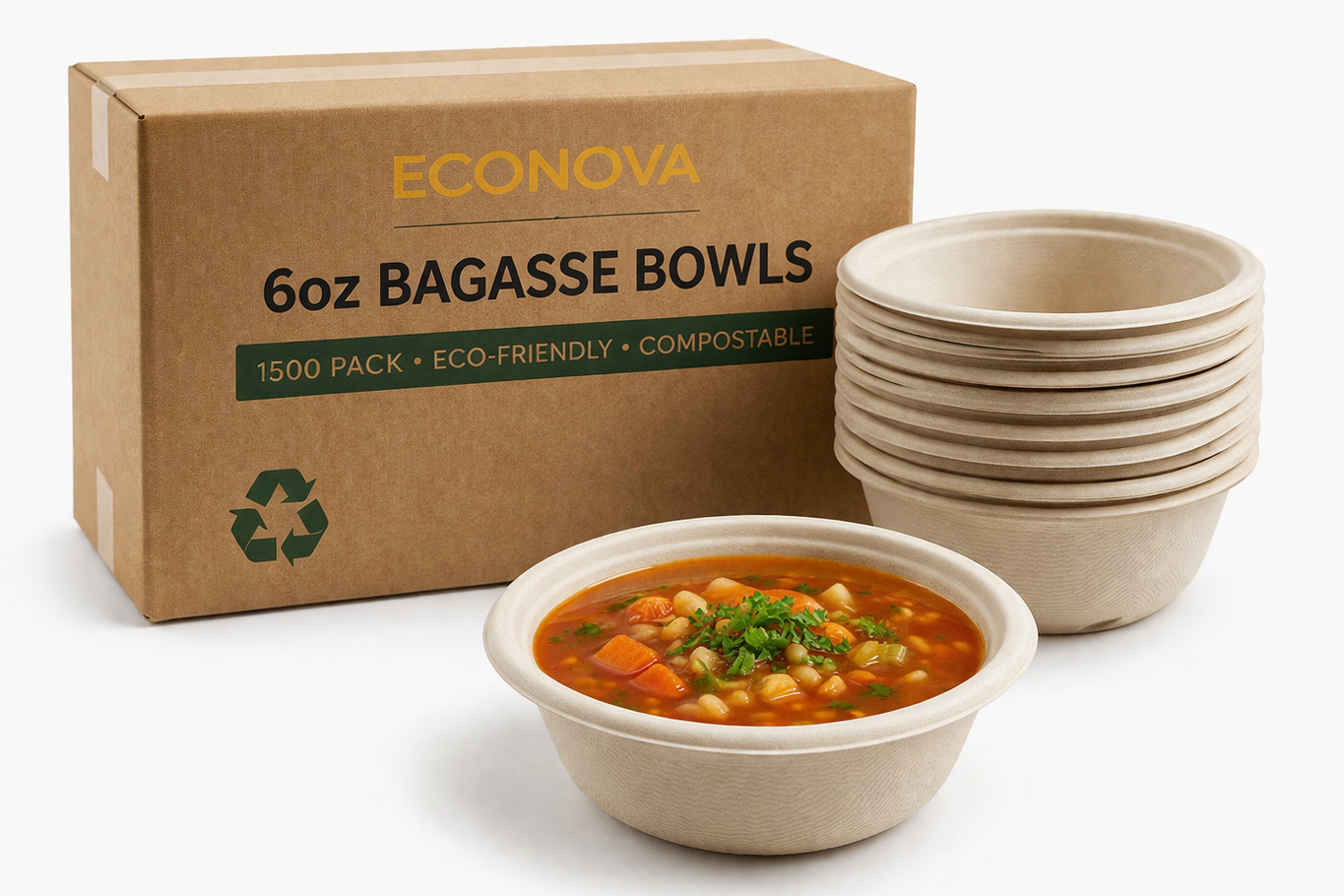 6oz Bagasse Bowls – Compostable Eco Food Containers
