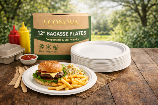 12” Bagasse Plates – Heavy Duty Compostable Plates for Large Meals (Bulk Packs Available)