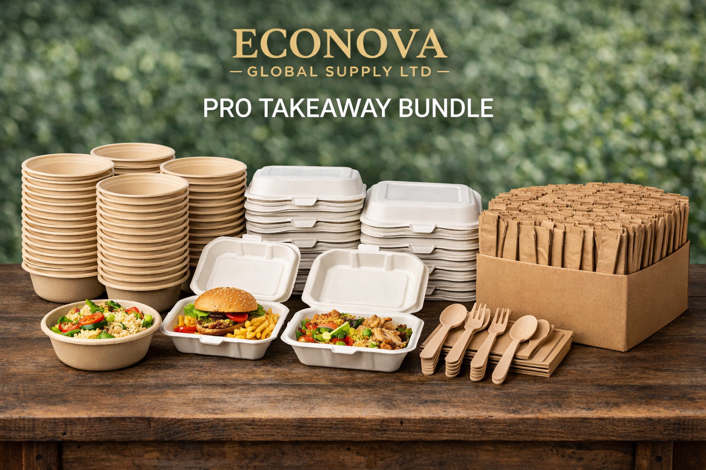 Pro Takeaway Bundle – 1500 Bowls, 1000 Cutlery Sets & 400 Clamshells