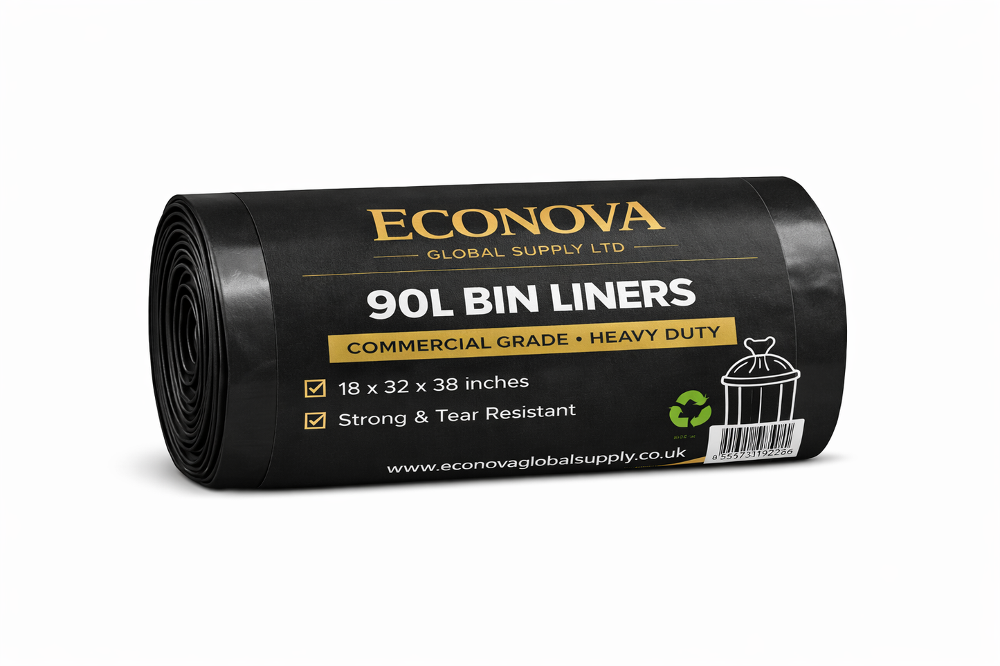 90L Heavy Duty Bin Bags – 457 × 736 × 965 mm (Black Refuse Sacks, Bulk Packs)