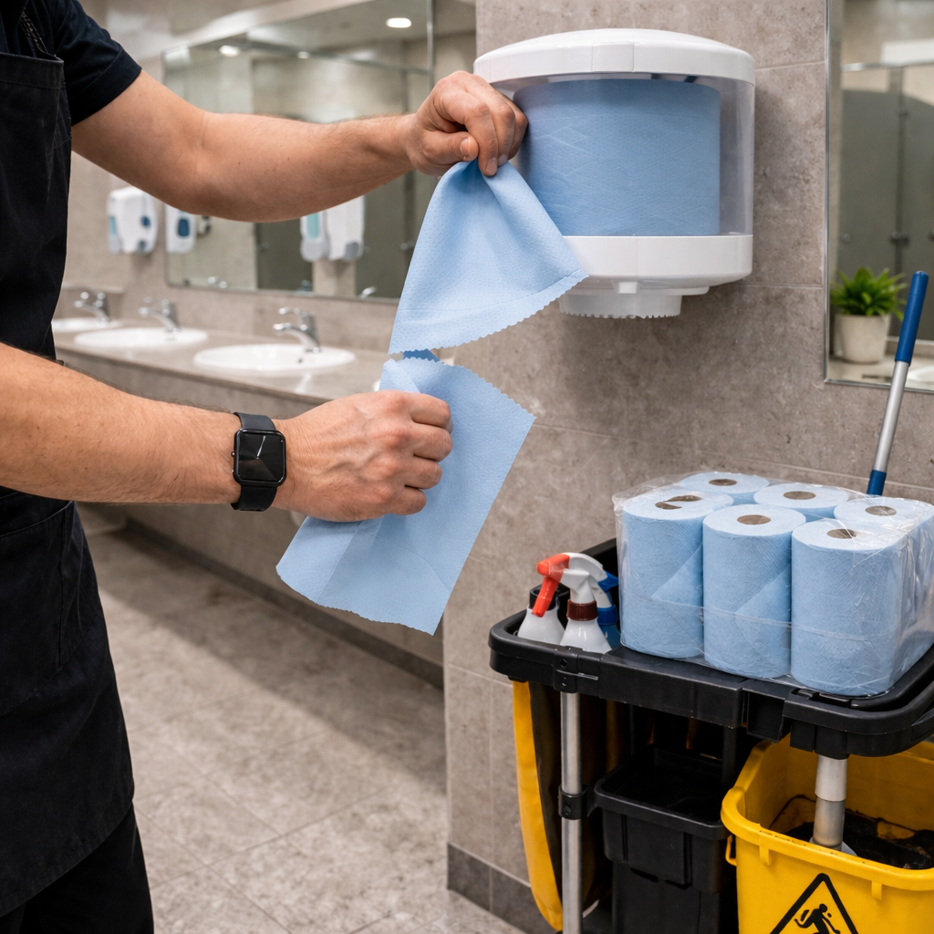 2 Ply Blue Roll Centre Feed – 150m/1000 Sheets (Pack of 6) – Commercial Cleaning Roll